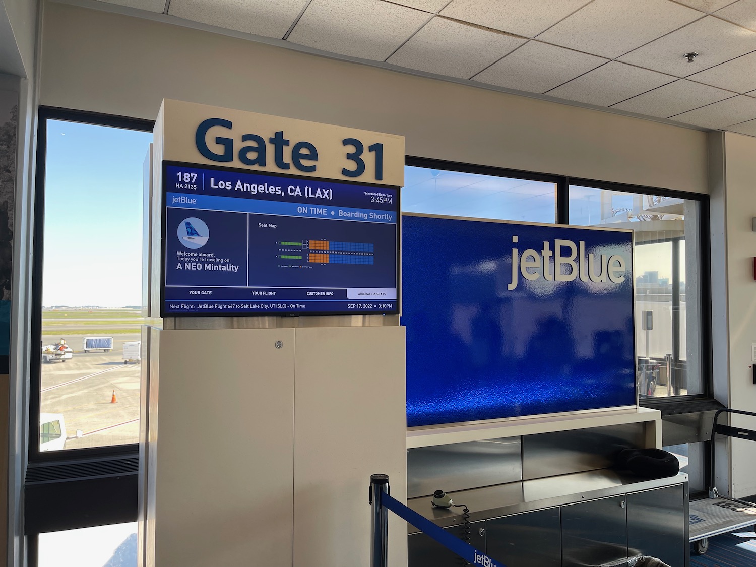 a sign in an airport