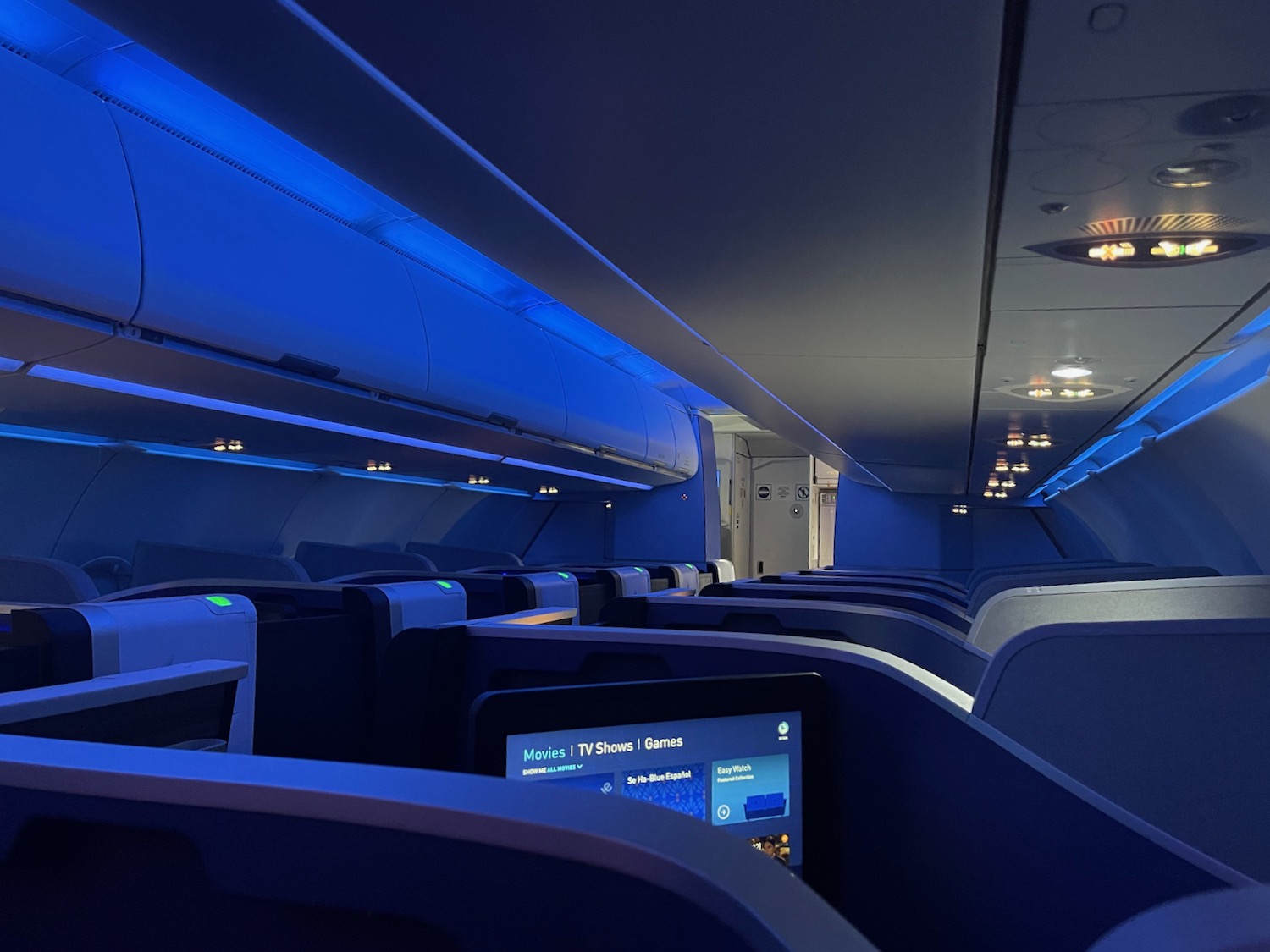 an airplane with blue lights