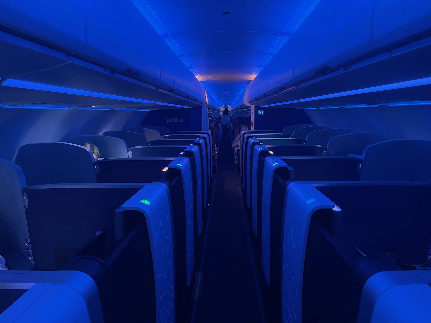 a plane with blue lights