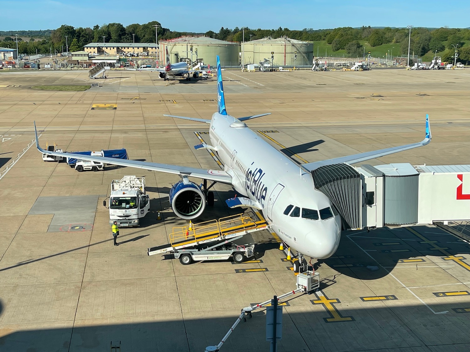 an airplane parked at an airport