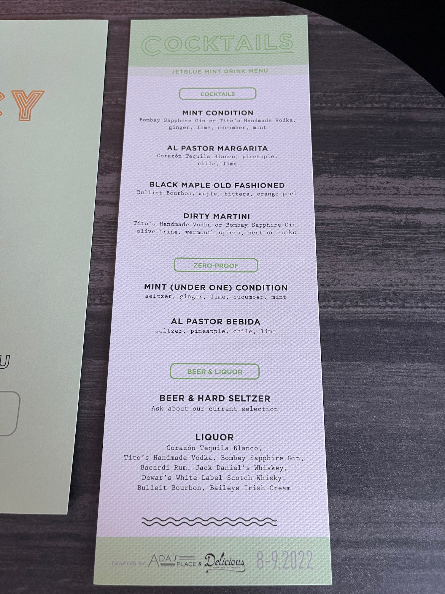 a menu on a table