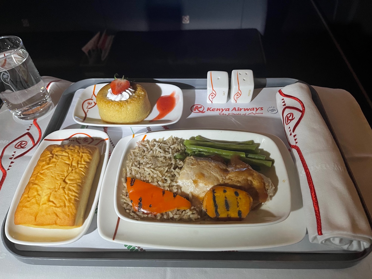 a tray of food on a plane