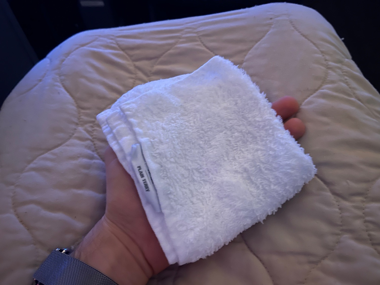 a hand holding a white towel