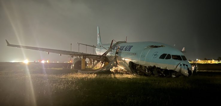 an airplane that has been crashed at night