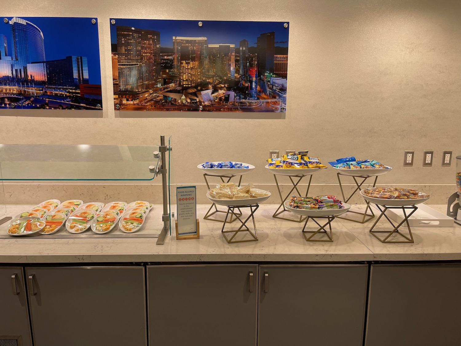 a buffet table with food on it