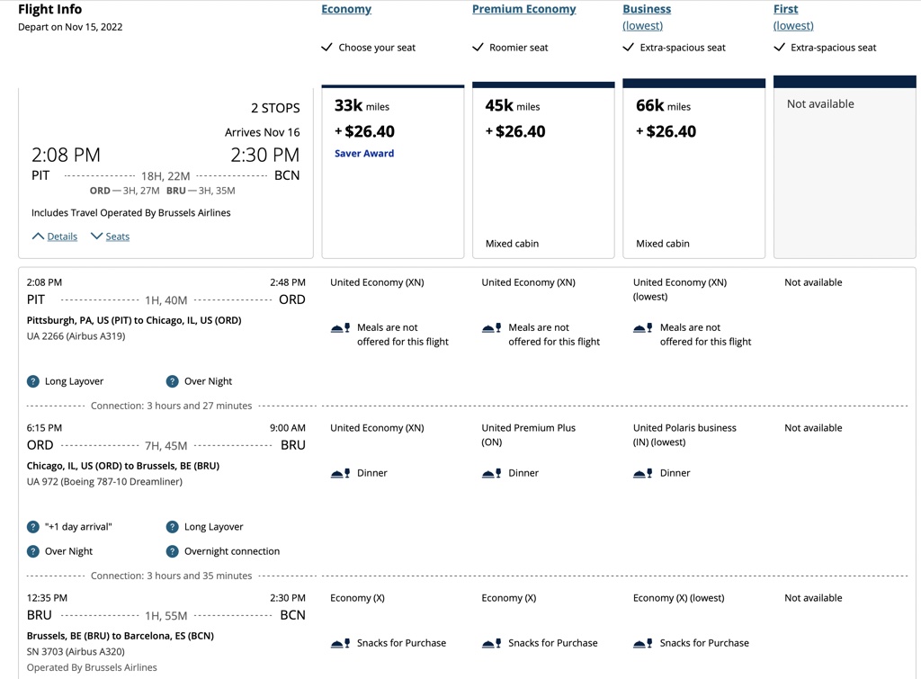 United Polaris Pittsburgh-Barcelona - 66k points