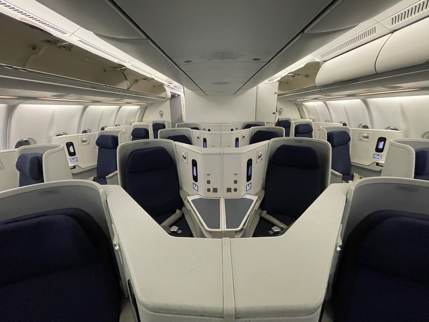 an airplane with seats and a few windows