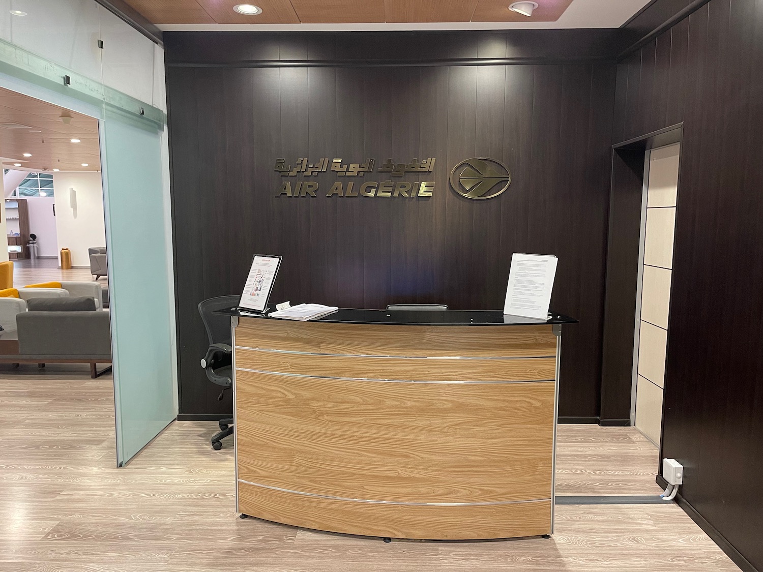 a reception desk in a room