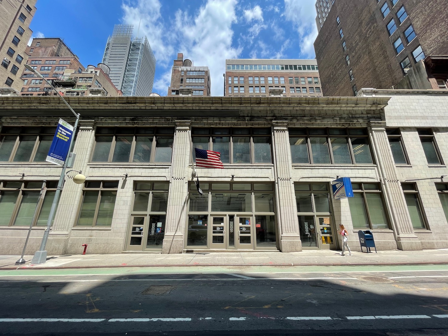 a building with a flag on the front