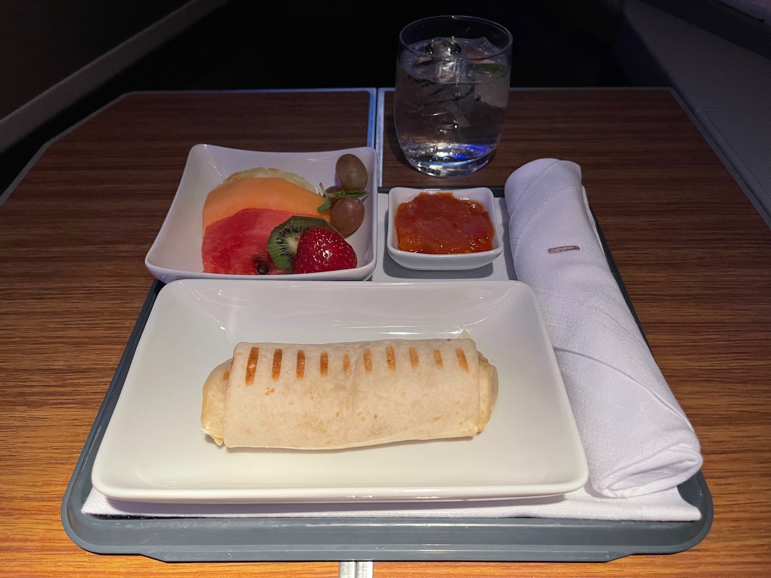 a plate of food on a tray