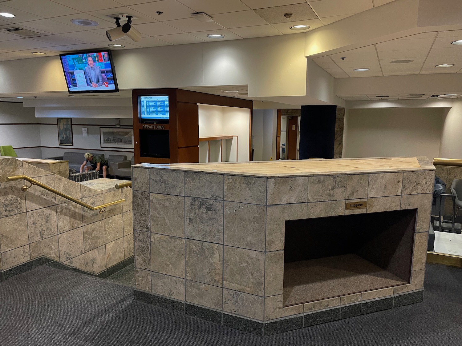 a reception desk in a building