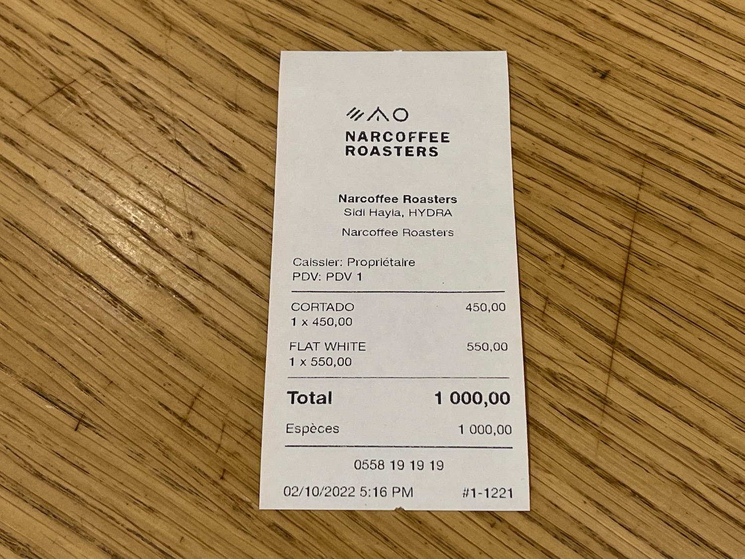 a paper receipt on a table