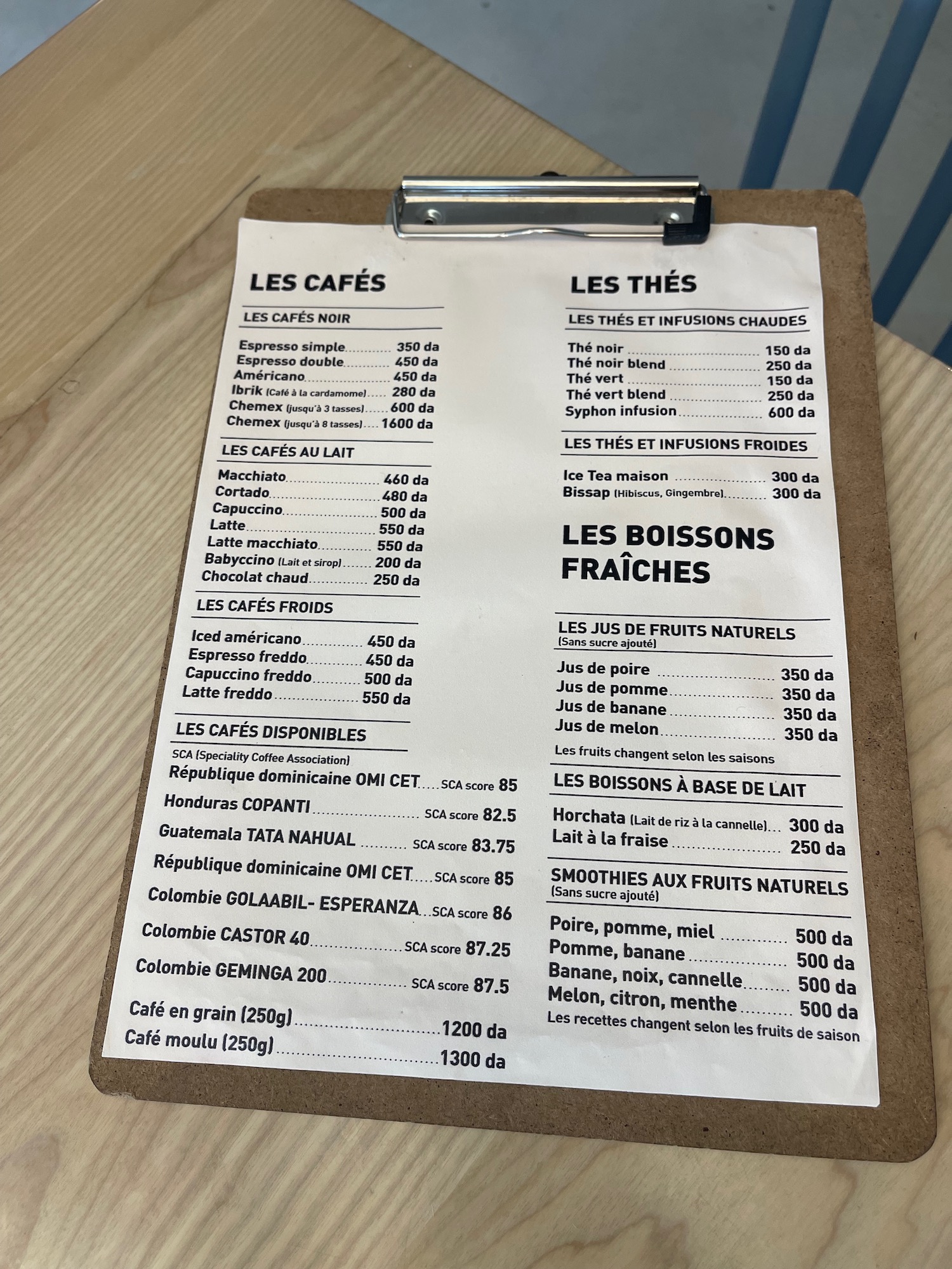 a menu on a clipboard