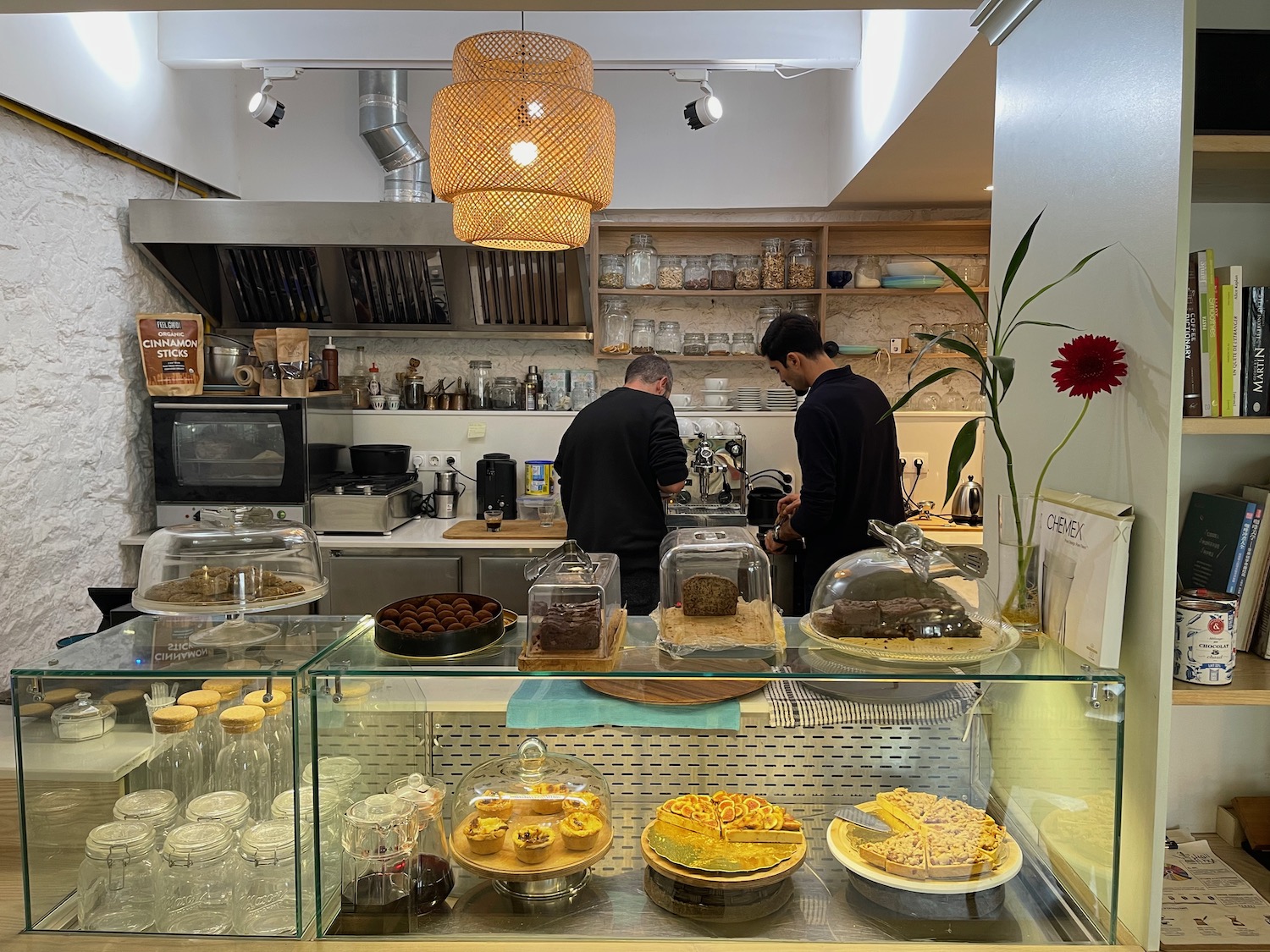 a group of people in a cafe