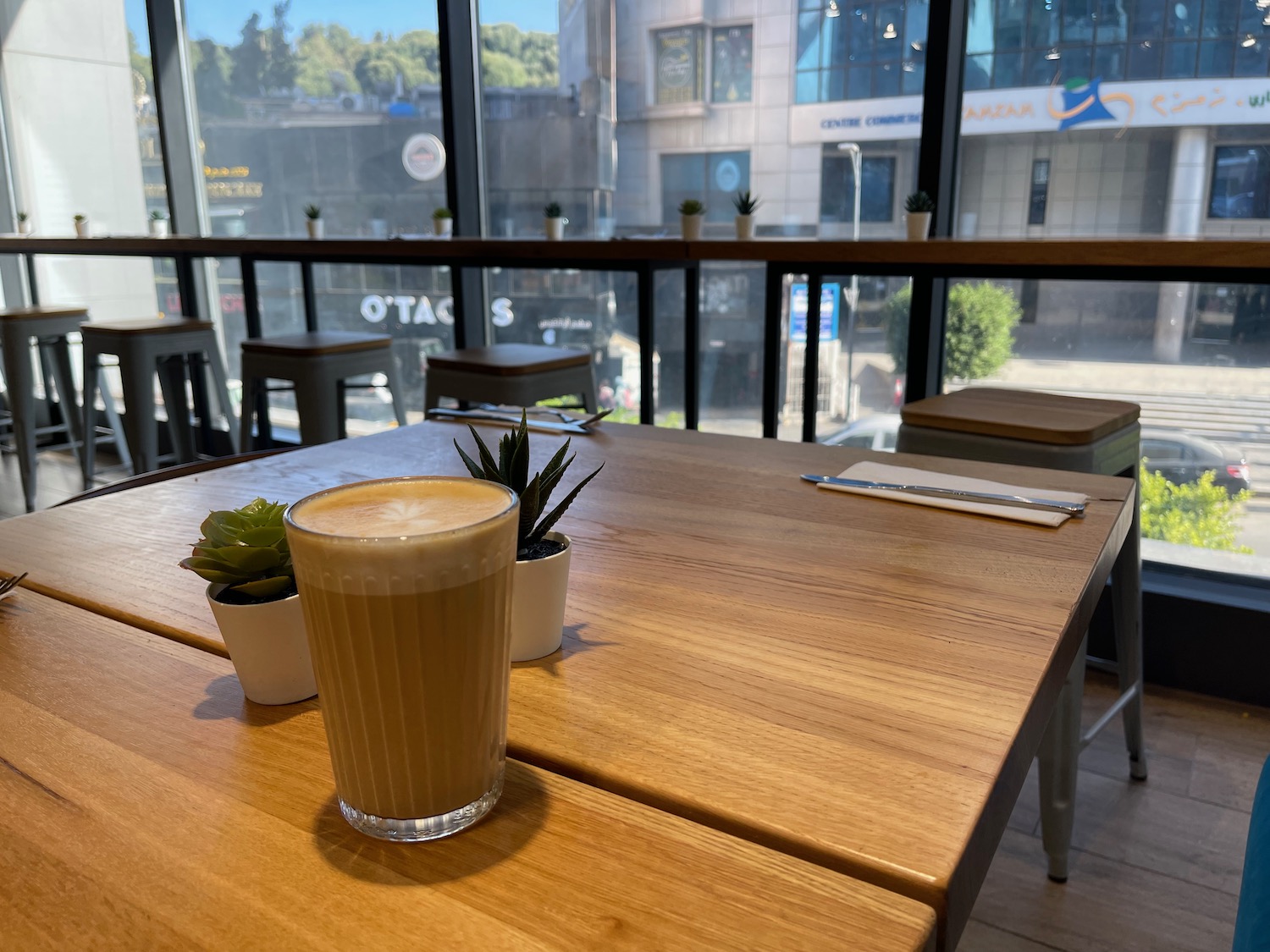 a table with a drink on it