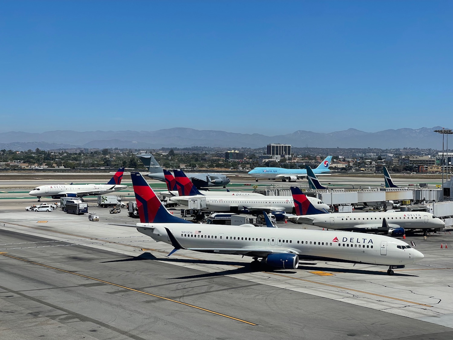 airplanes parked on a runway