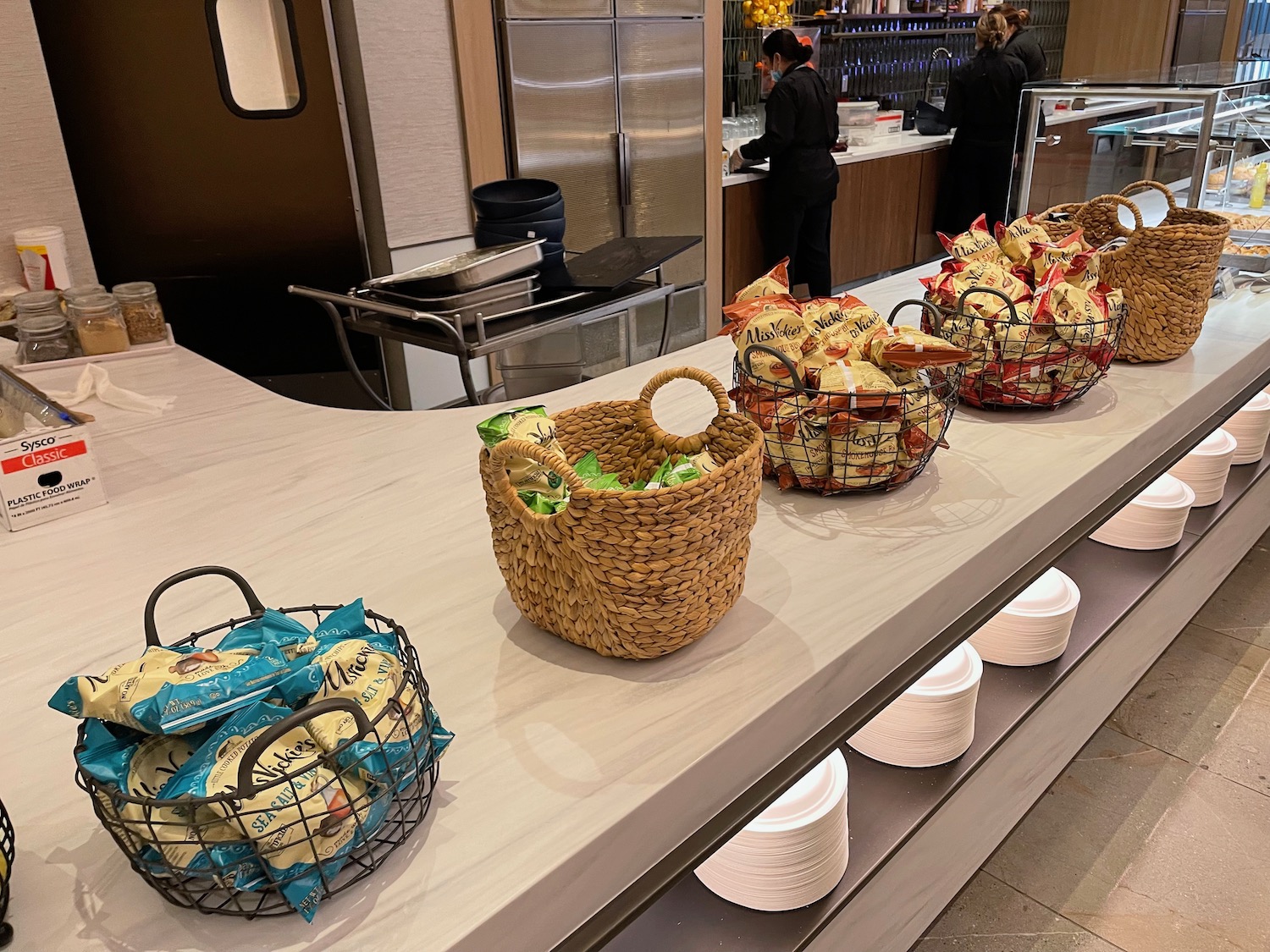 baskets of food on a counter