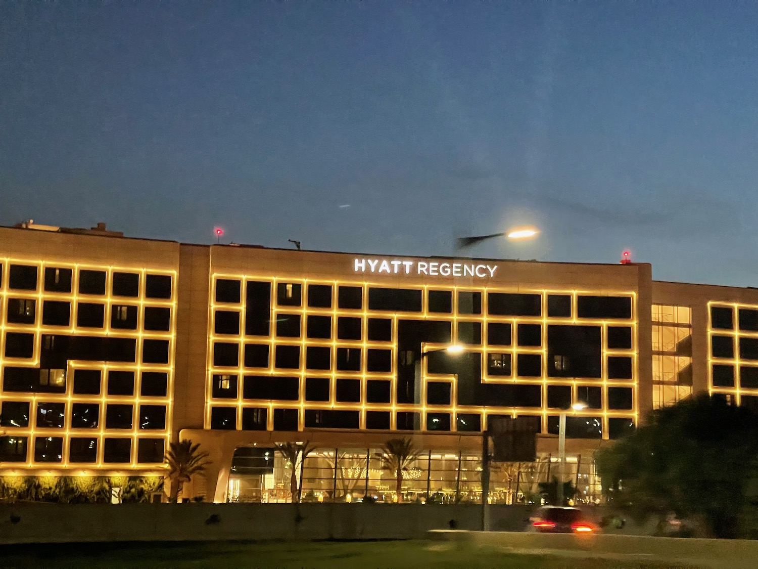 a building with lights on it