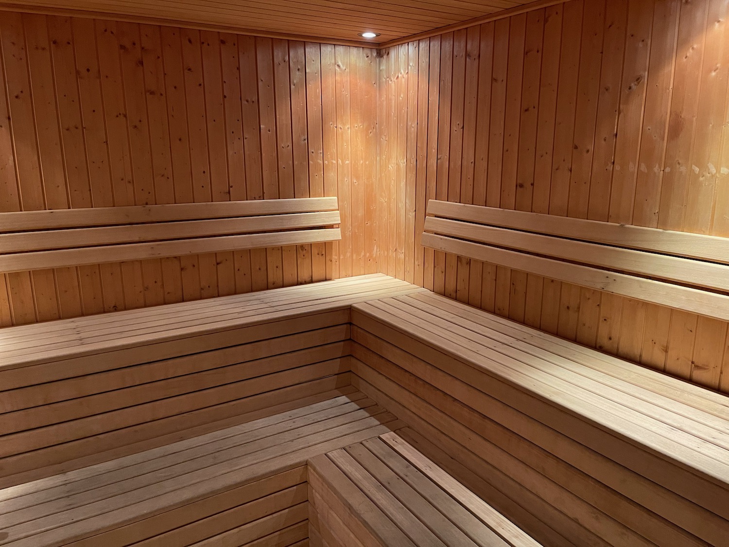 a wooden sauna with benches