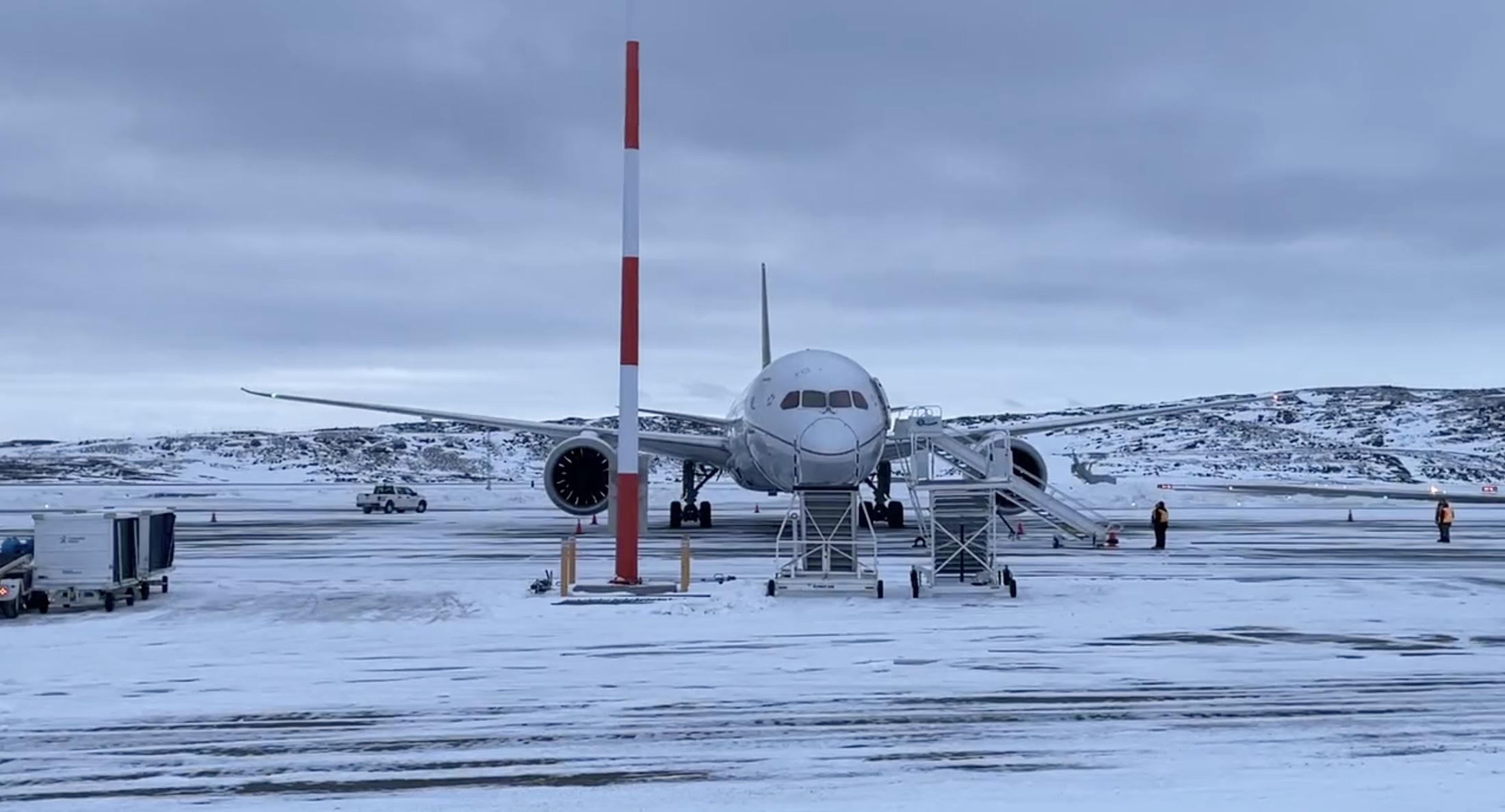a plane on a snowy runway