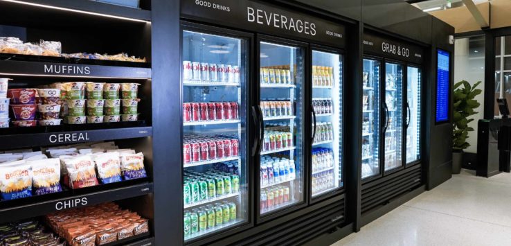 a beverage cooler in a store