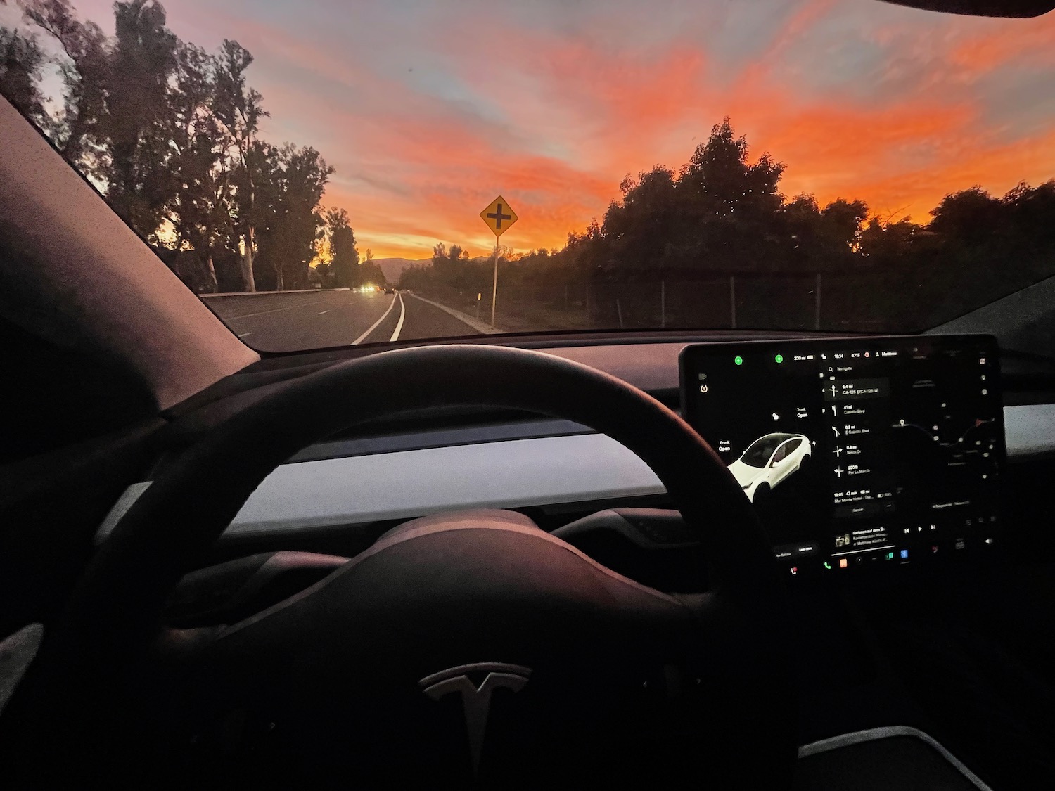 a view of a road from a car