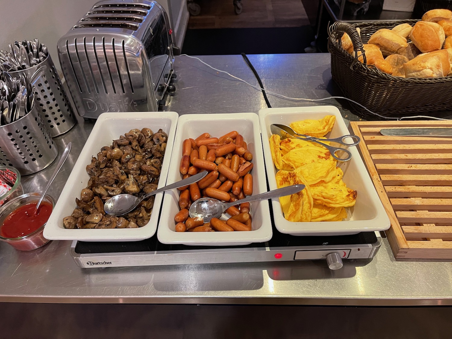 a trays of food on a counter