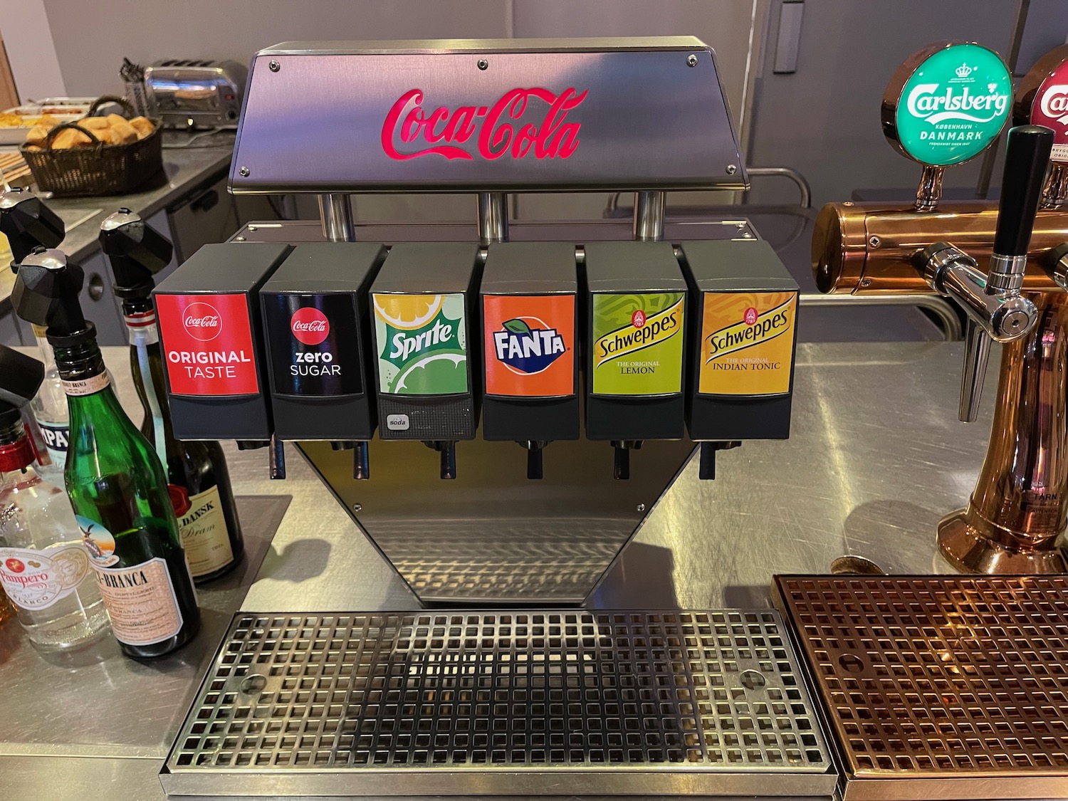 a soda dispenser on a counter