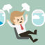a cartoon of a man sitting in a chair with his arms up
