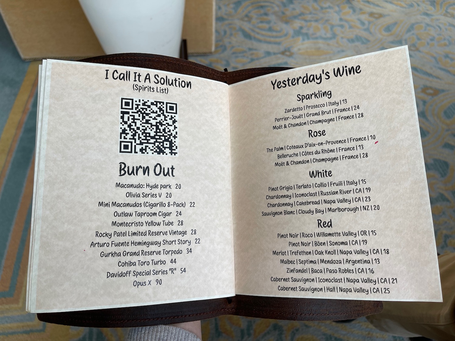 a menu with qr code