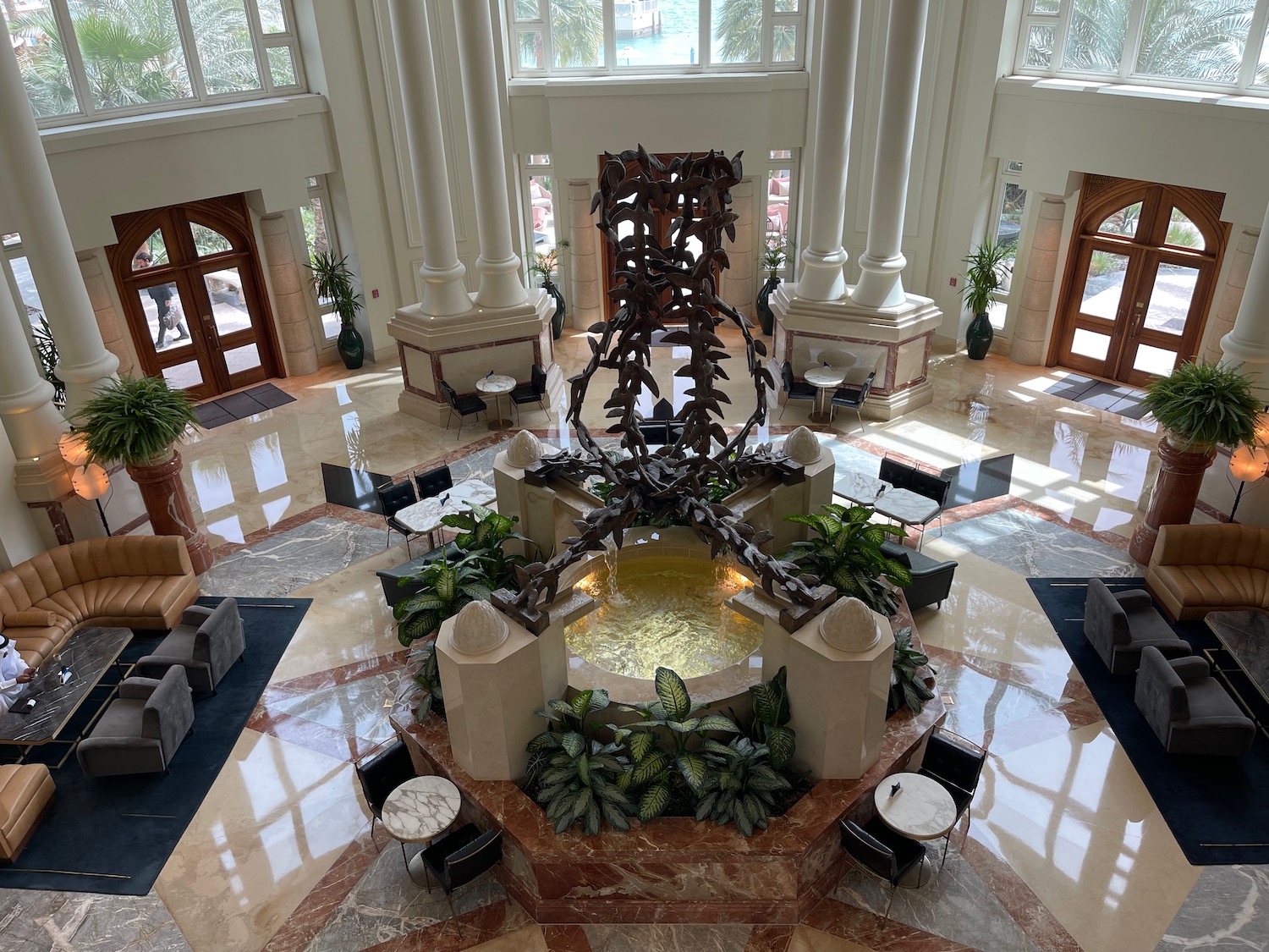 a large indoor fountain in a large building