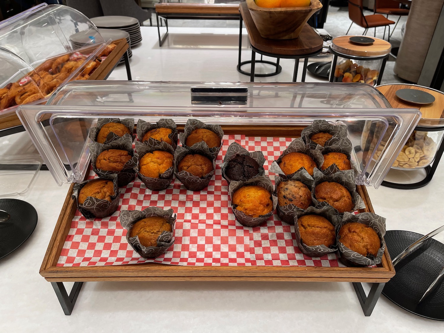 a tray of muffins on a table