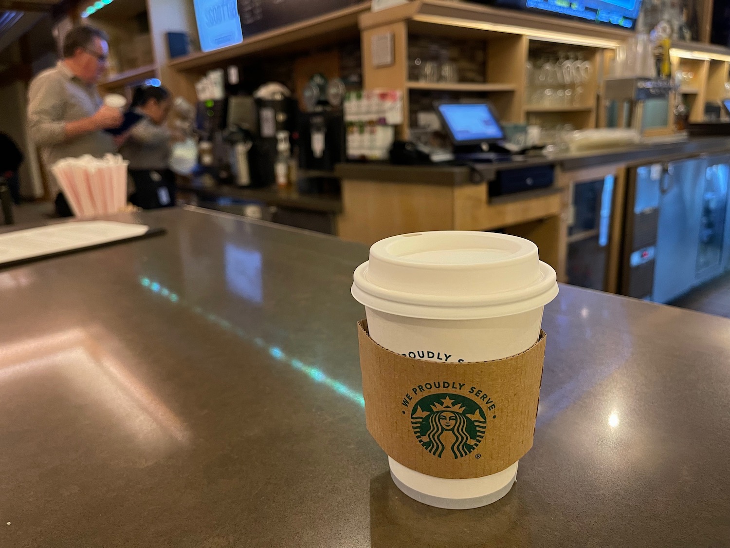 a coffee cup on a counter