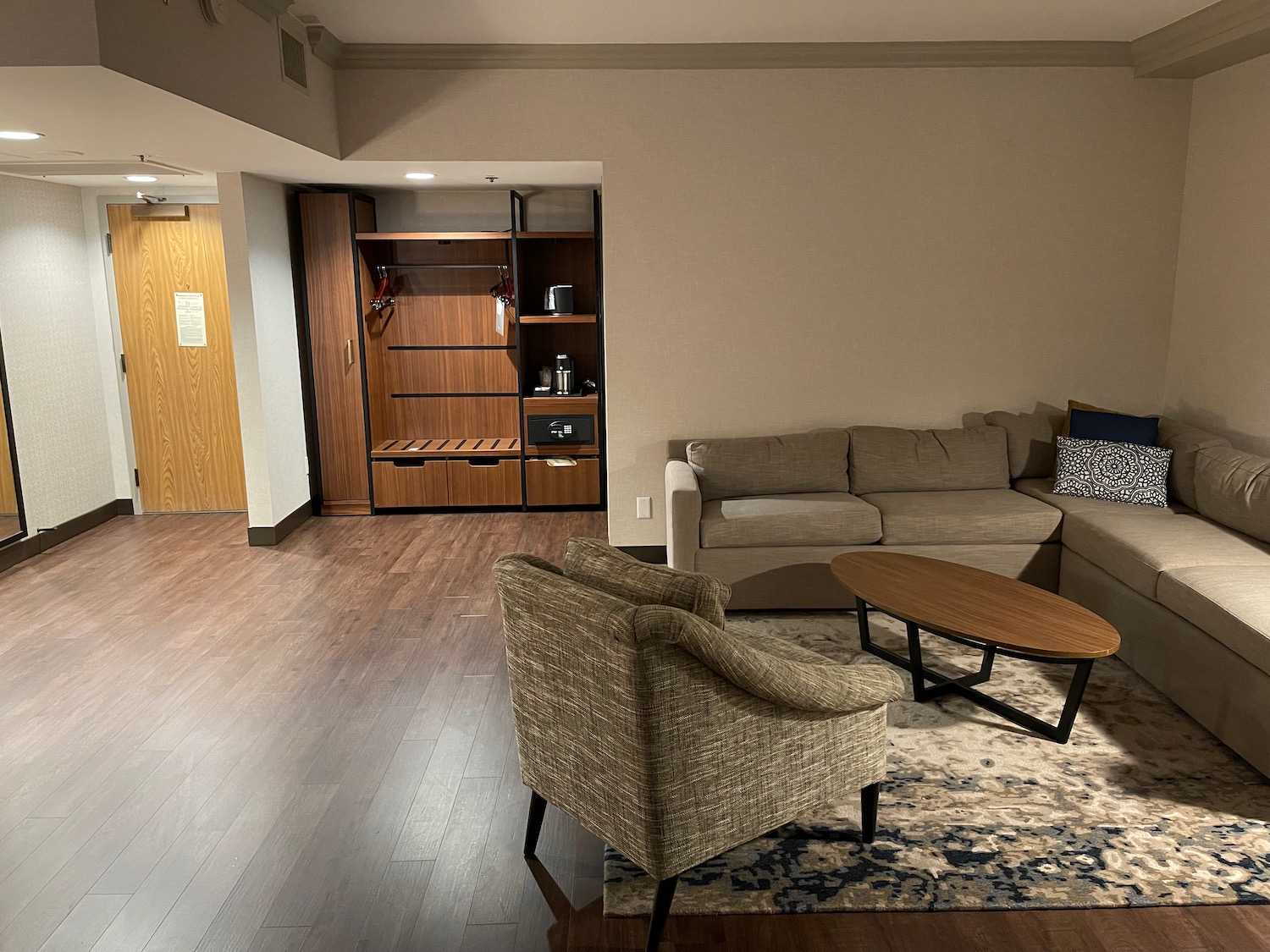 a living room with a couch and a coffee table