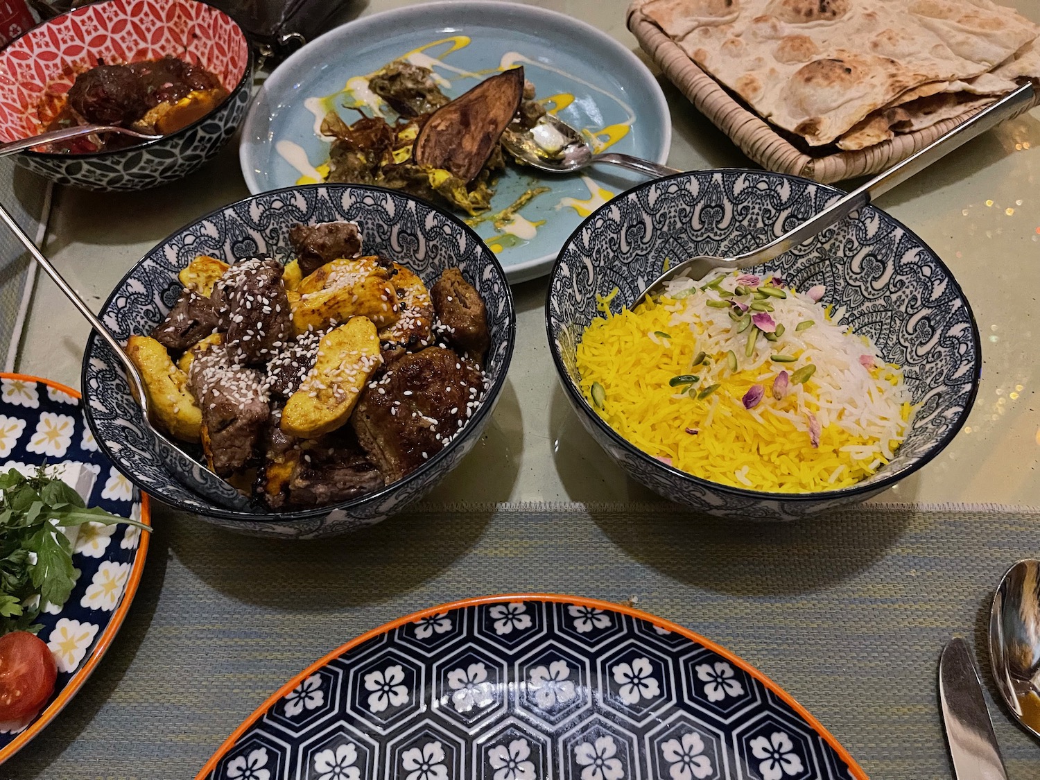 a table with plates of food