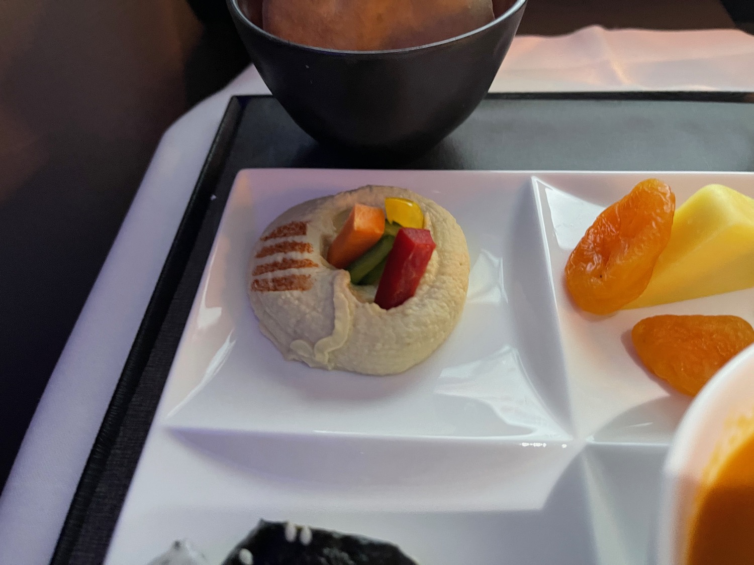 a plate of food on a tray