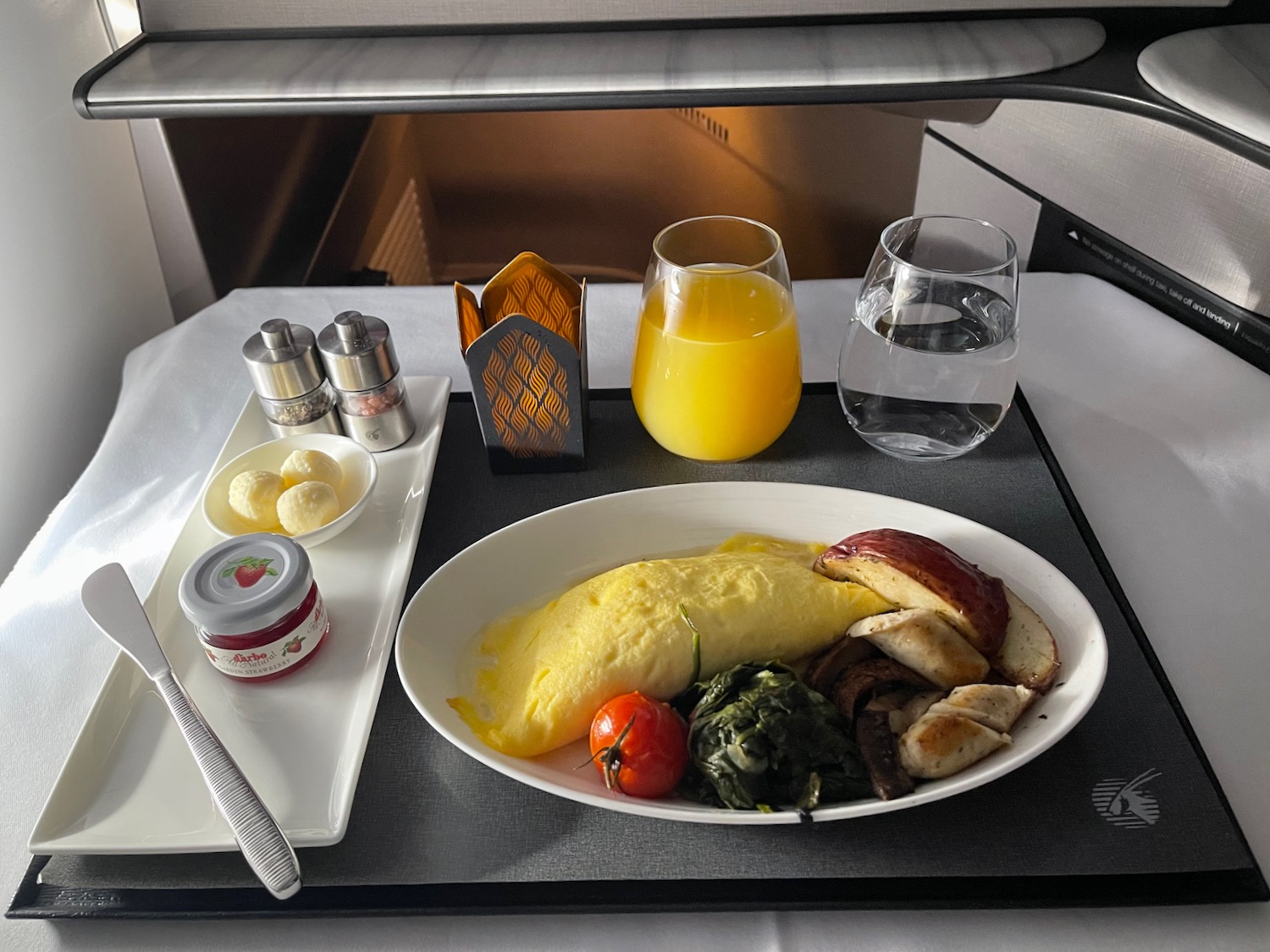 a plate of food on a tray