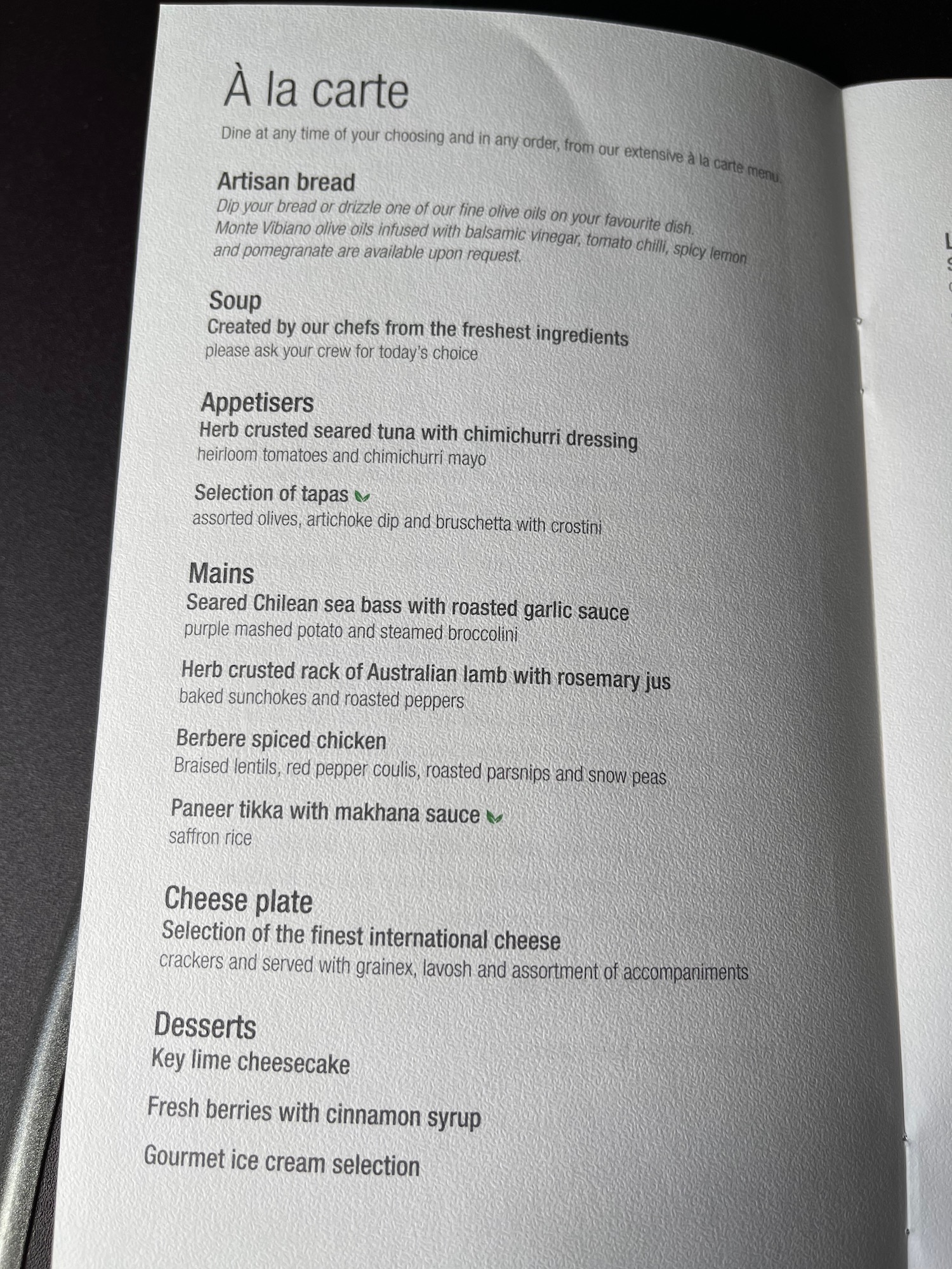 a menu of a restaurant