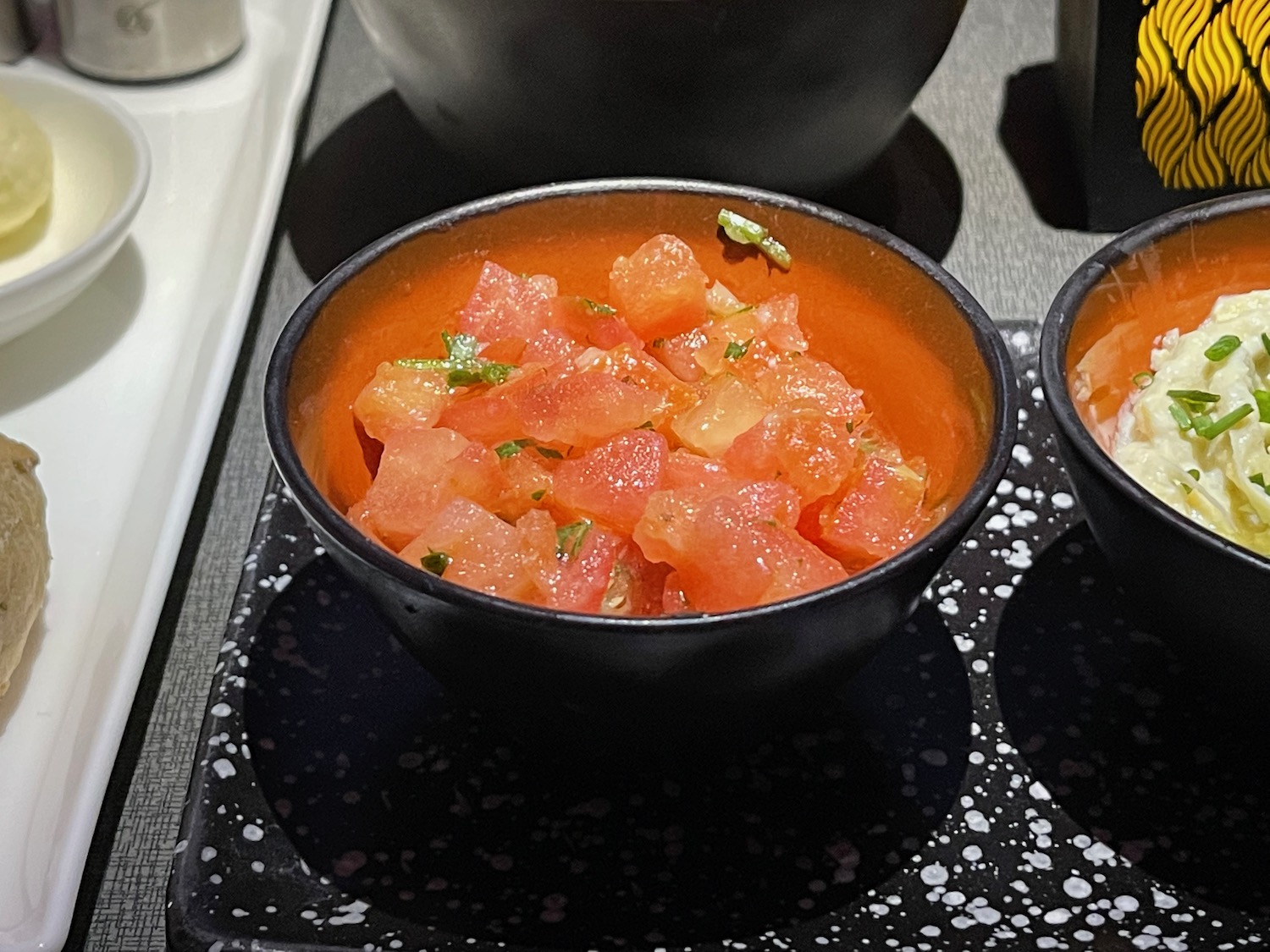 a bowl of food on a tray