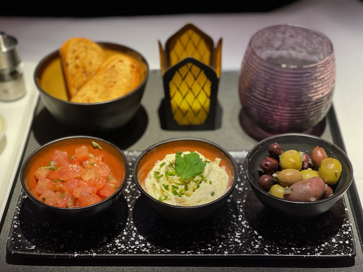 a tray with bowls of food