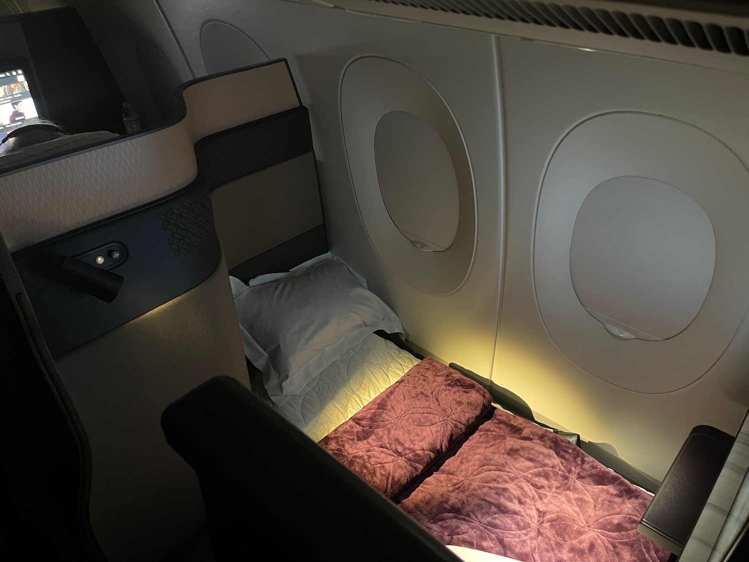 a bed in an airplane