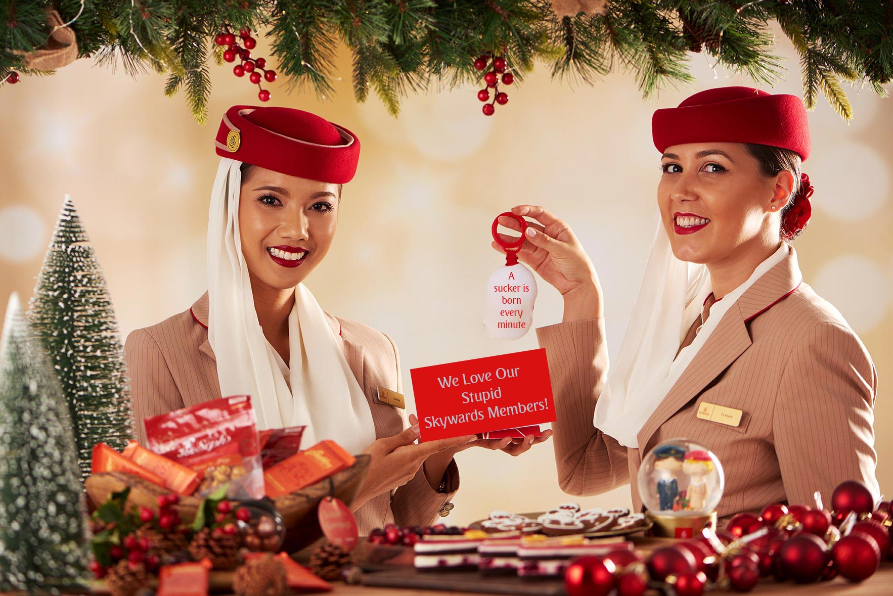 a couple of women wearing red hats and holding a sign