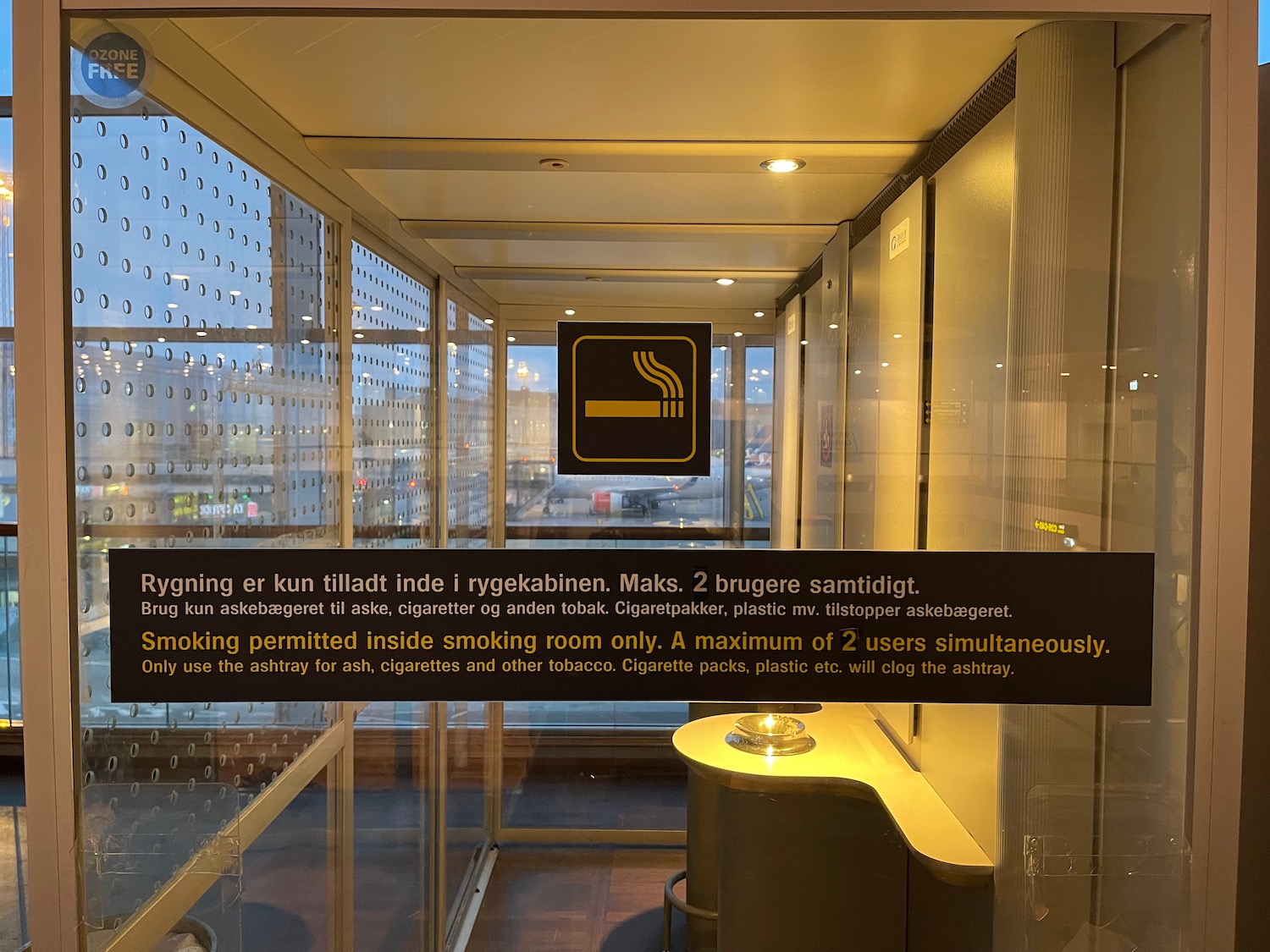 a sign in a glass room