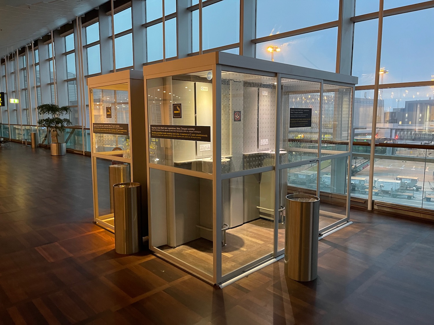 a glass booth in a building