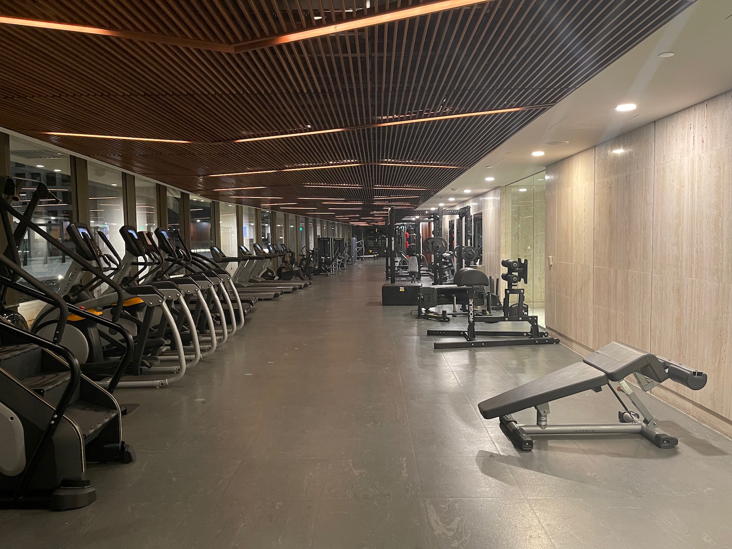 a large room with exercise equipment