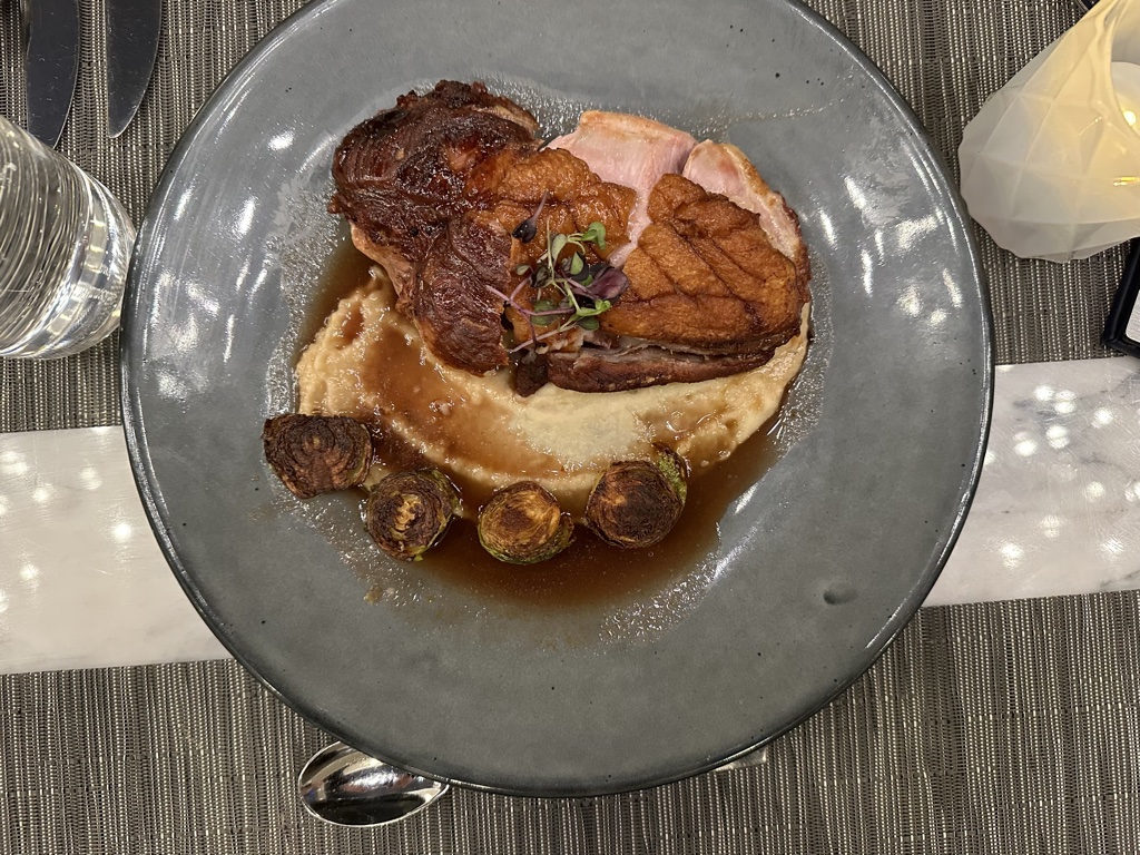 United Polaris lounge duck breast meal