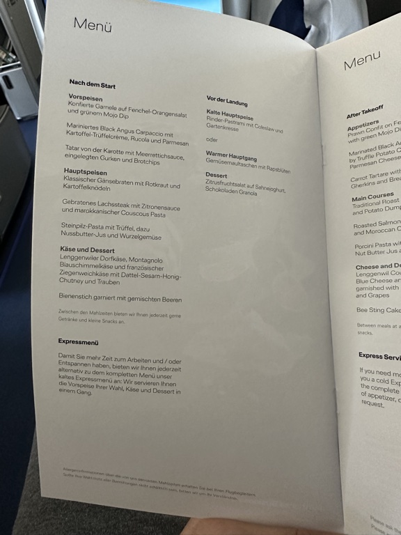 lufthansa business class munich miami menu 2