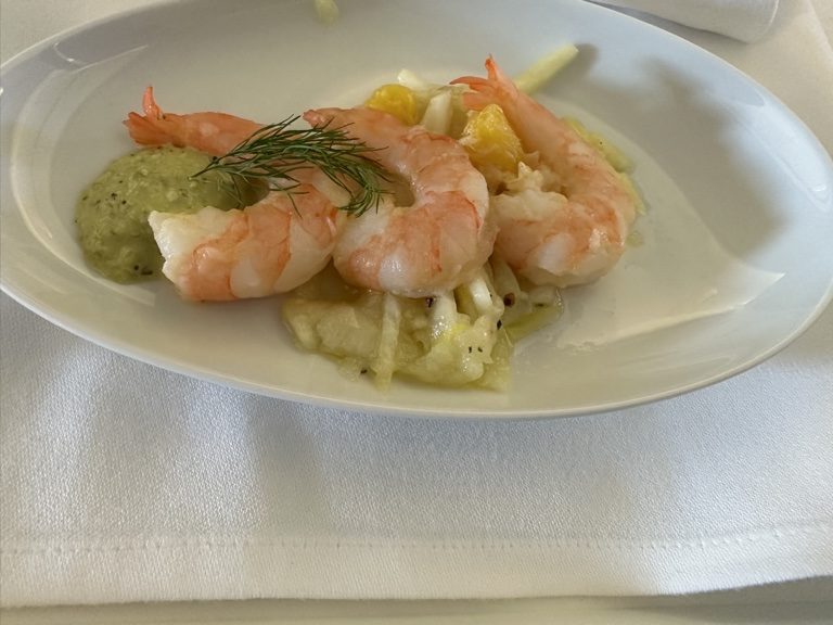 lufthansa business class munich miami shrimp appetizer