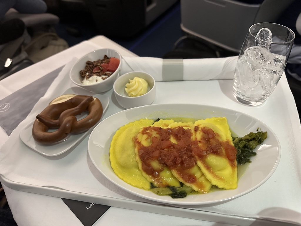 lufthansa business class munich miami vegetable ravioli