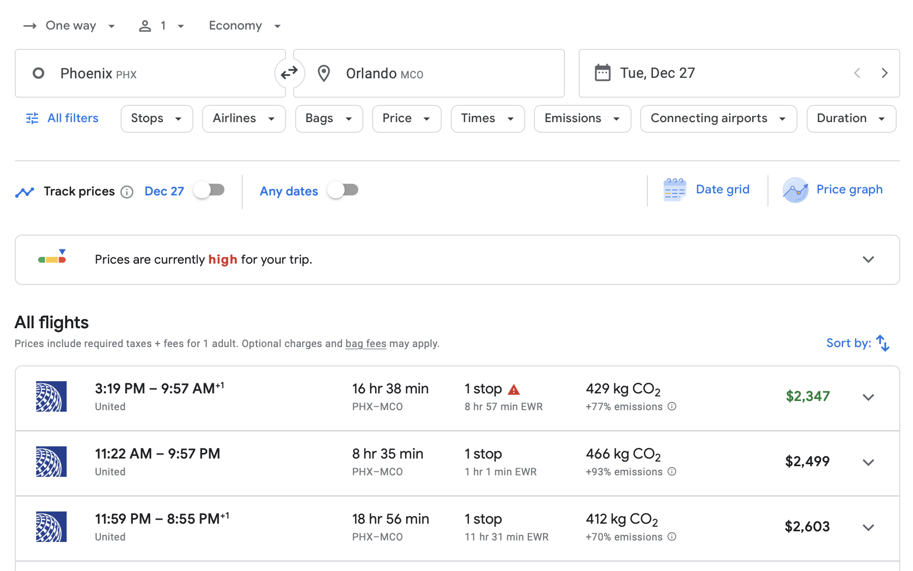 a screenshot of a flight schedule